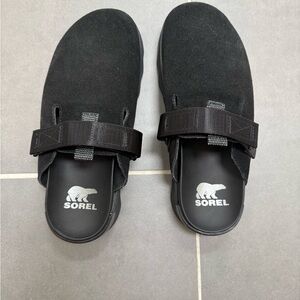 Sorel Black Suede Women's Clog Mules with Adjustable Strap